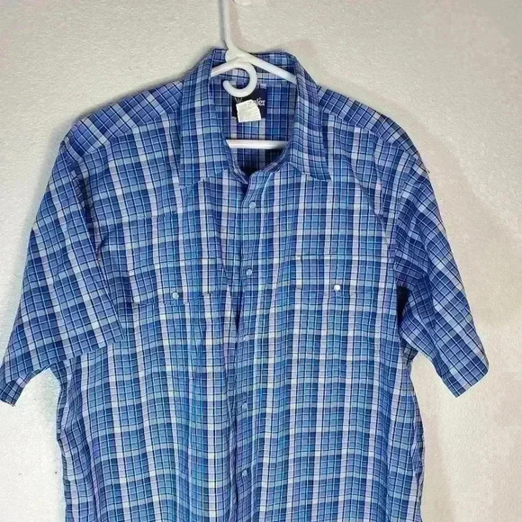 Vintage Wrangler Blue Plaid Short Sleeve Pearl Snap Shirt Sz XXL - Picture 2 of 6
